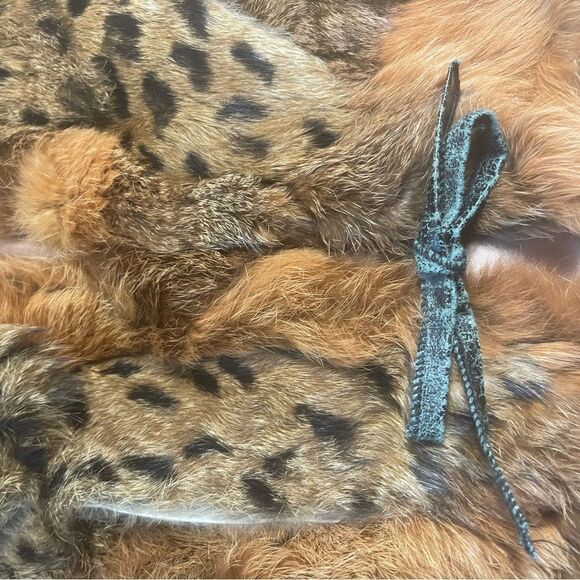 PATCHWORK RABBIT FUR VEST shades of Brown & Leopard print MADE IN HONG KONG SZM - Picture 9 of 16